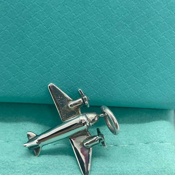 Tiffany & Co. Sterling Silver Airplane Pendant Charm Aircraft Plane w/ Pouch - Picture 12 of 12